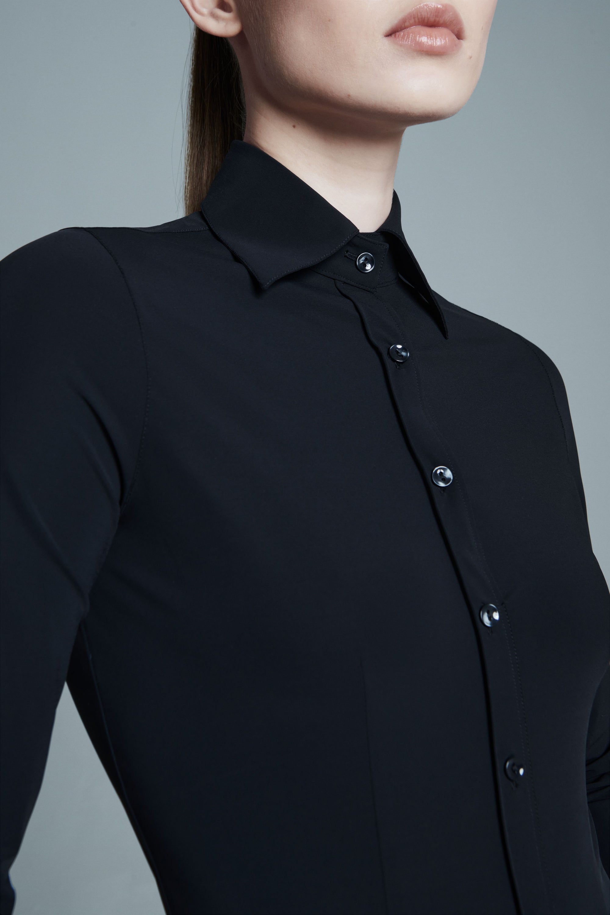 Button-up Travel Jersey Shirt | Ayaka Closed | Deep Black