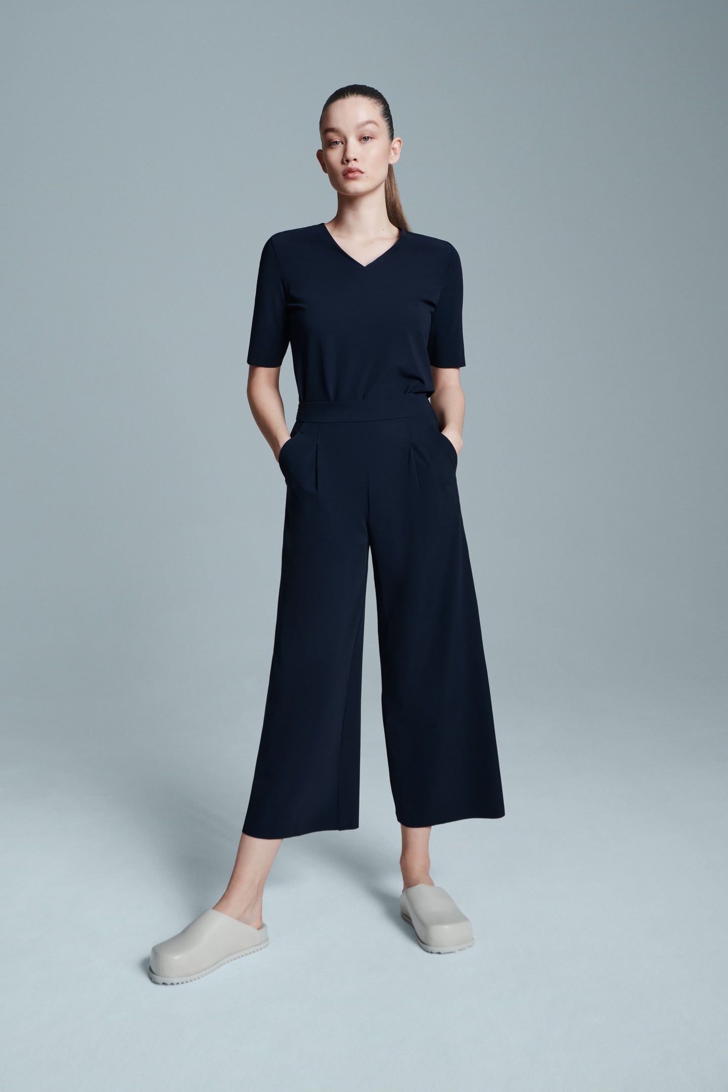 Wide-Leg | Travel Jersey | Trousers | Kona | Black-Blue