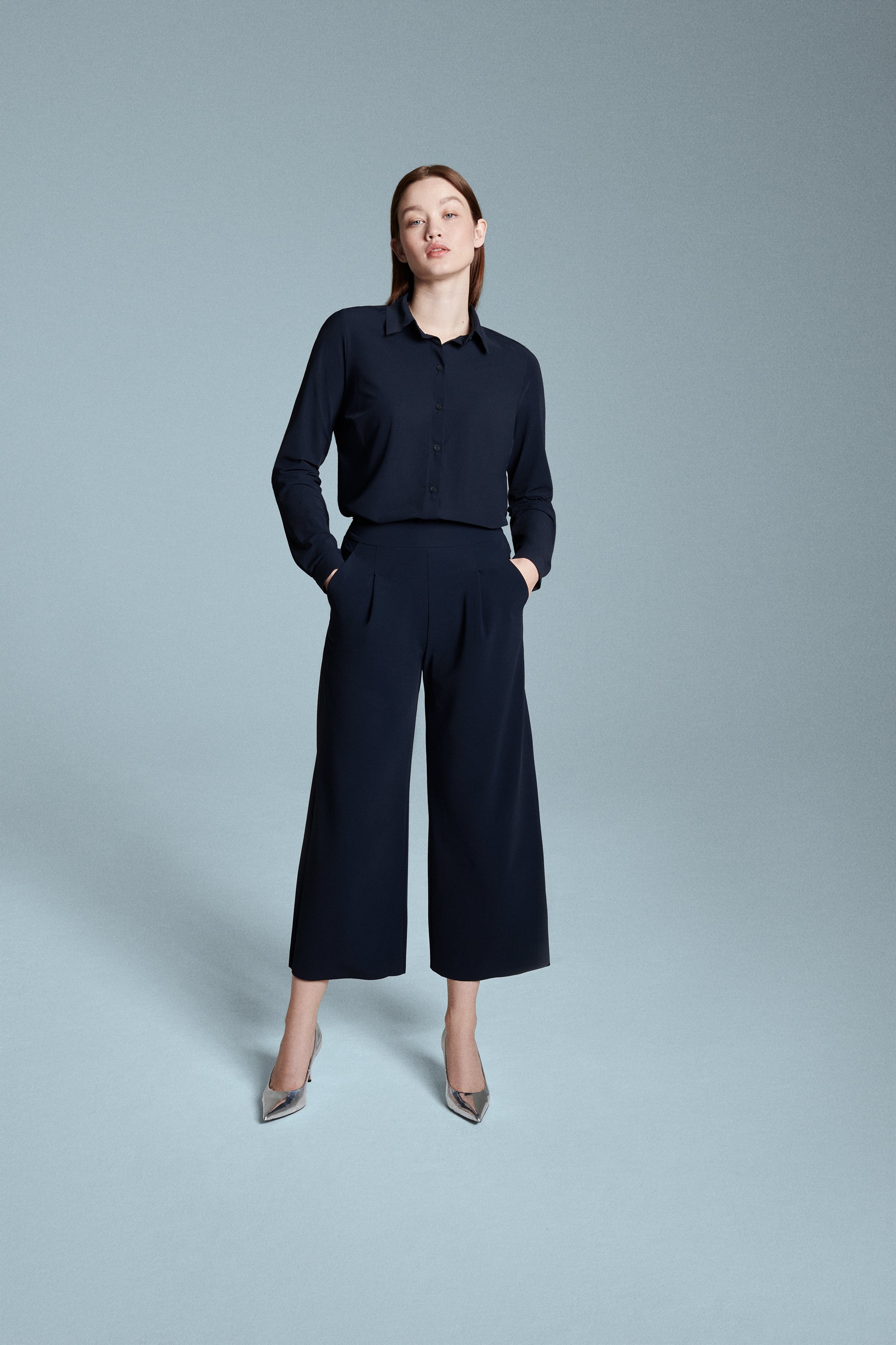 Jersey trousers with wide leg - black | Party Looks | Inspiration