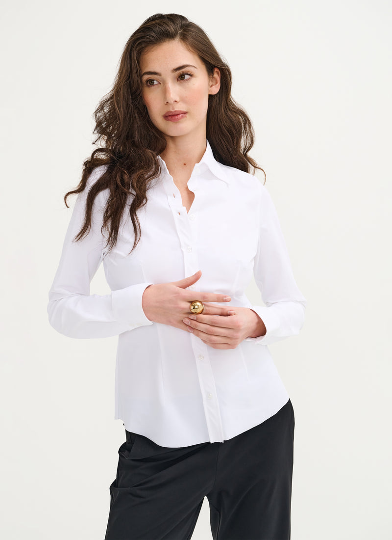 Button-up Travel jersey blouse | Ayaka Closed | White