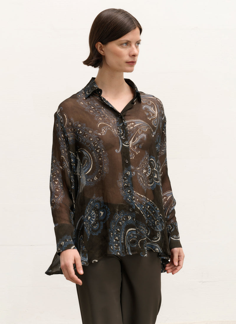 Bluse | Viskose-Crêpe | Hatyma | braun-blaues Paisley