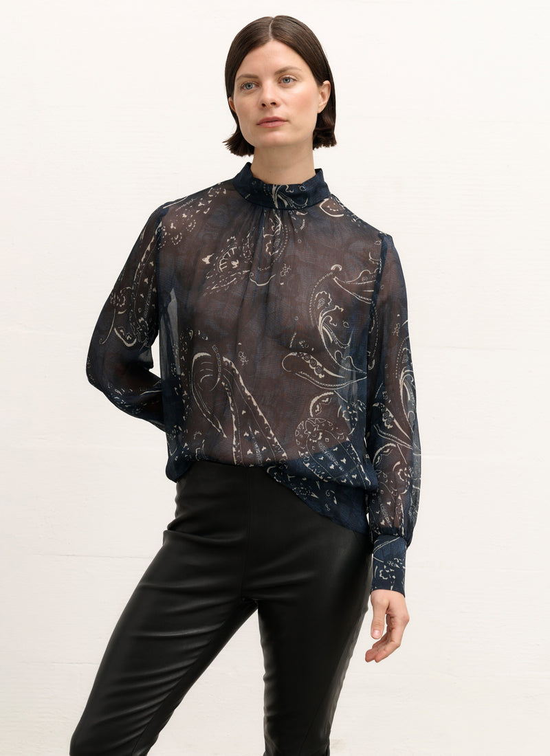 Blouse | Viscose Crepe | Kirika | black blue paisley