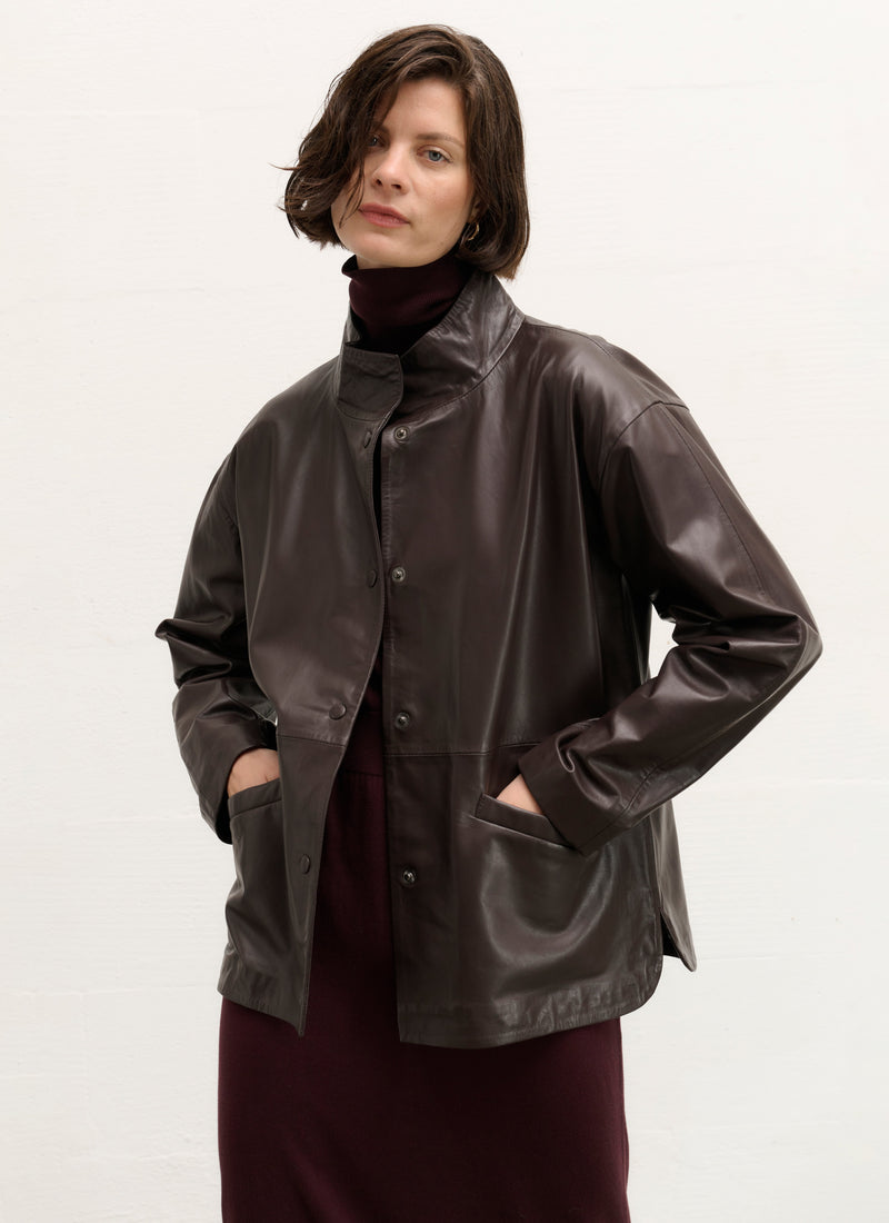 Jacke | Lammleder | Sakima | Auberginefarbenes Leder