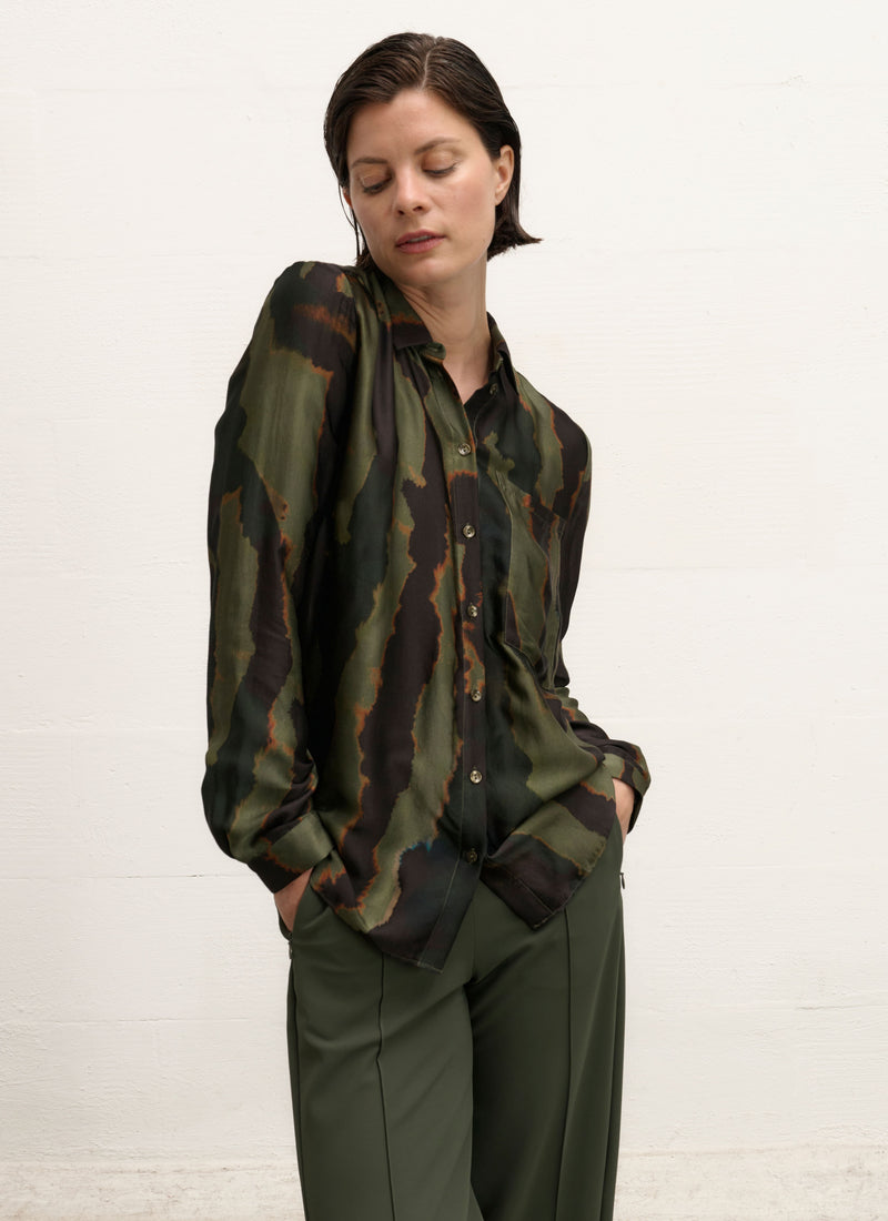 Blouse | Viscose Satin | Uran | Camouflage