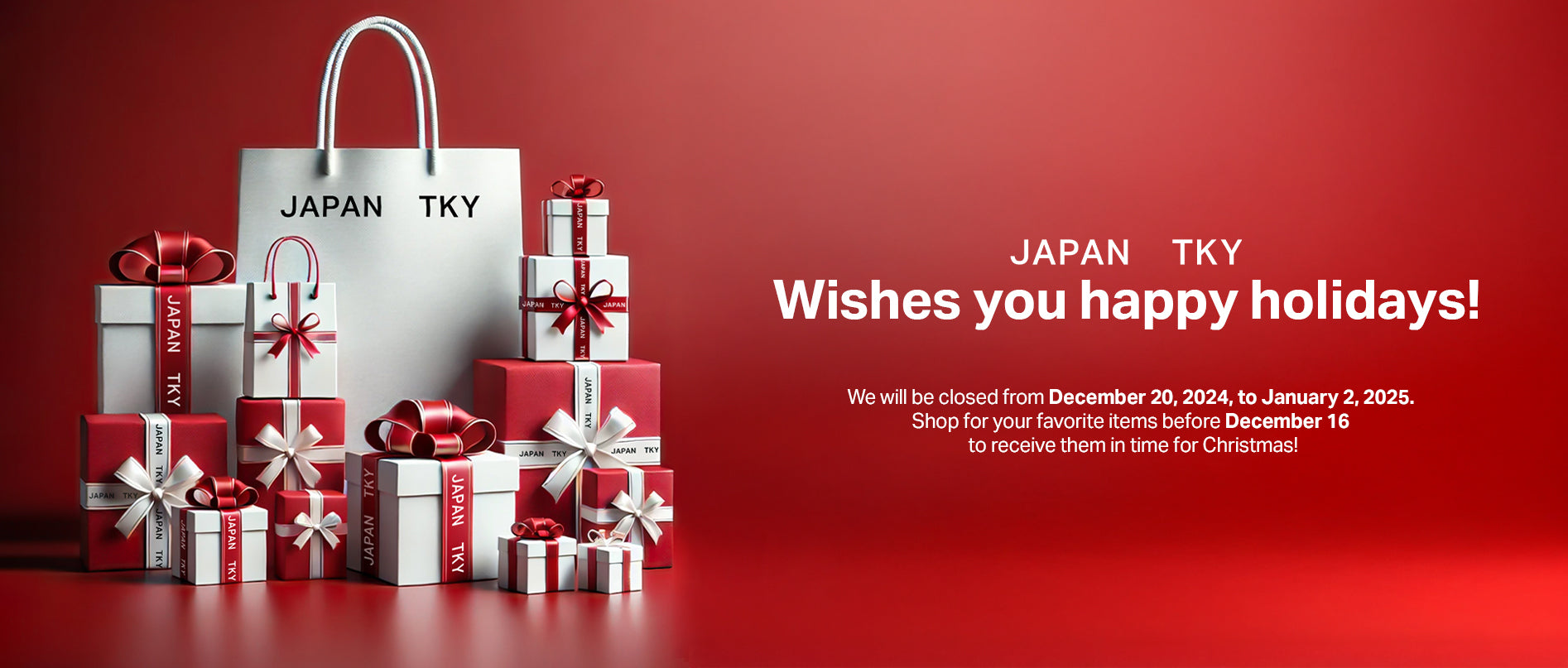 Japan TKY Christmas banner red with presents