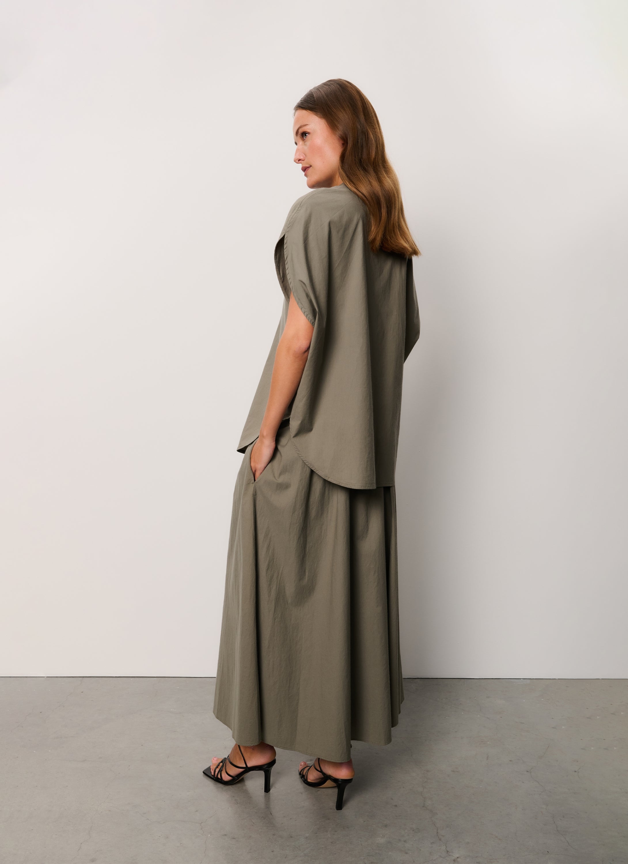 Skirt | Cotton Lyocell Stretch | Kaneko | Smockey Olive